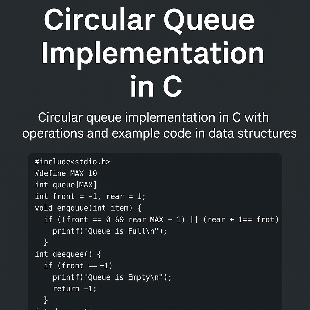 Circular queue implementation in C with operations and example code in data structures